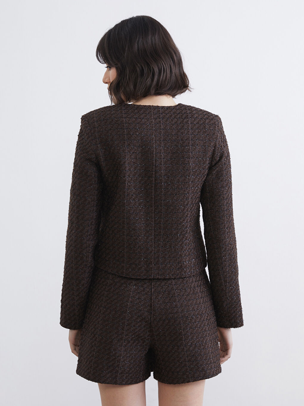 Crew Neck Women's Tweed Jacket-4