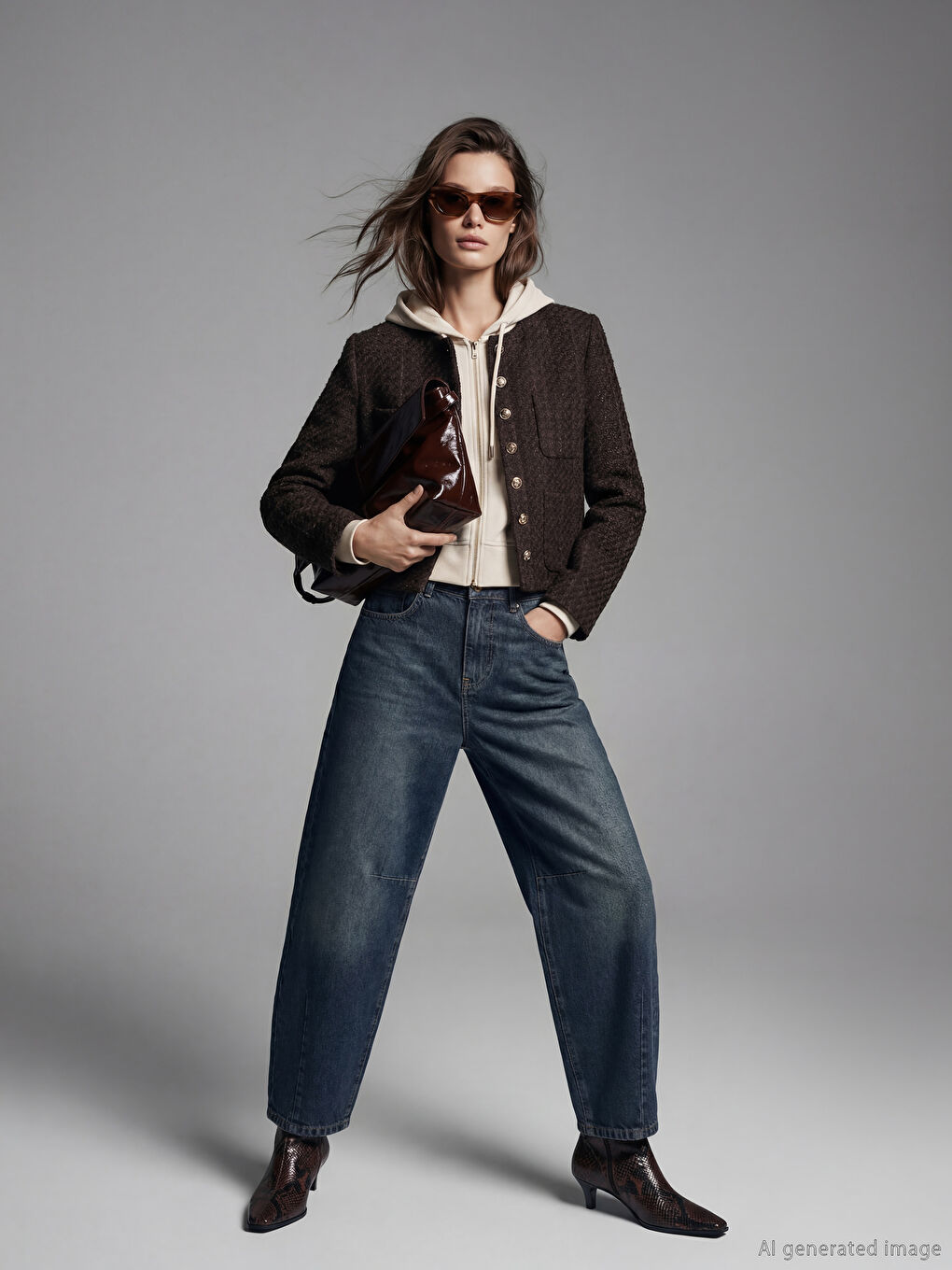 Crew Neck Women's Tweed Jacket