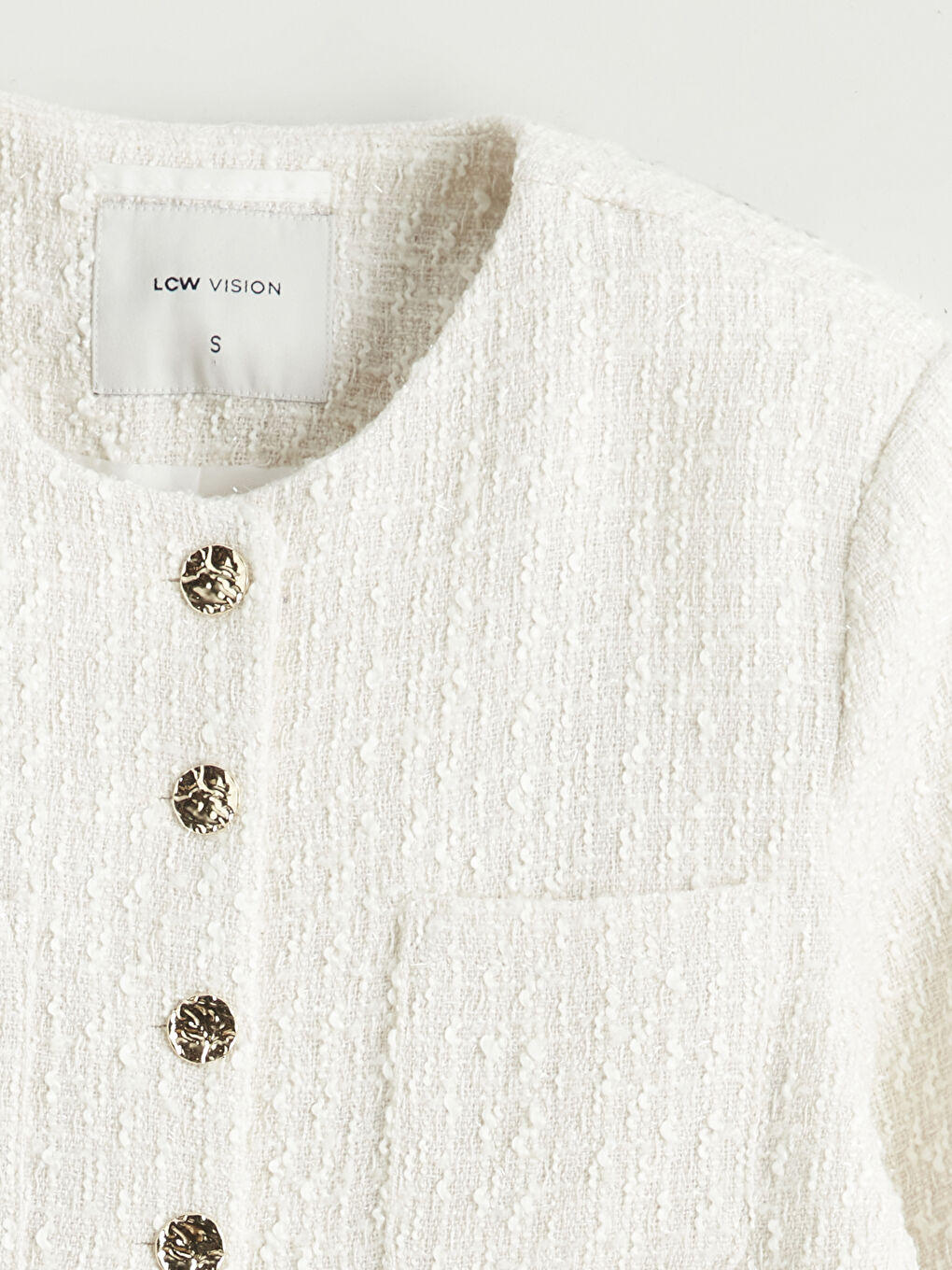 Ekru Bisiklet Yaka Kadın Tüvit Ceket-5