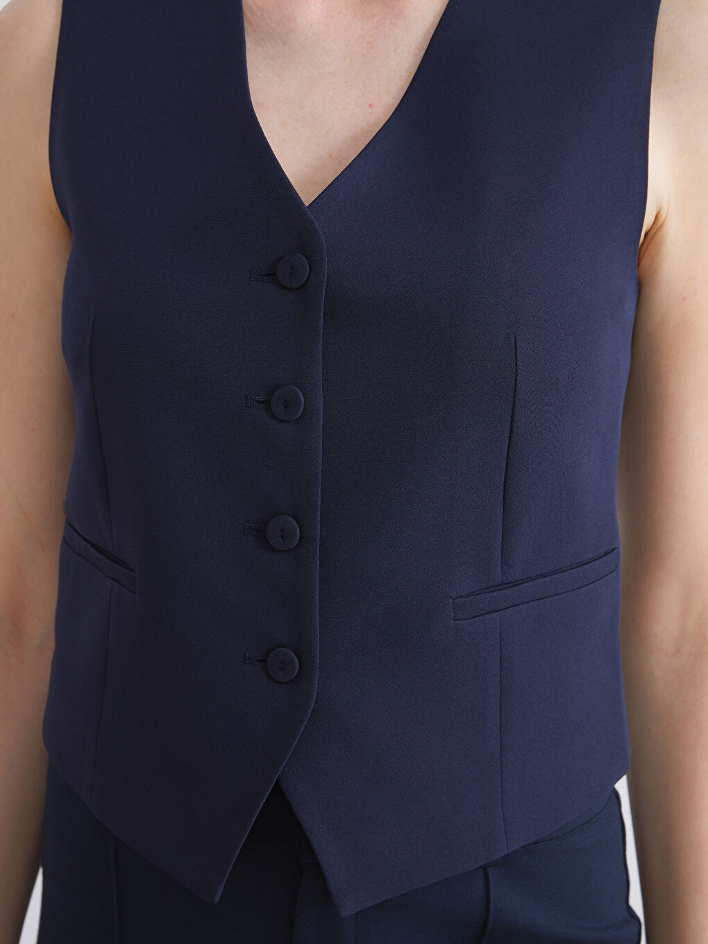 Lacivert V Yaka Kadın Klasik Yelek-3