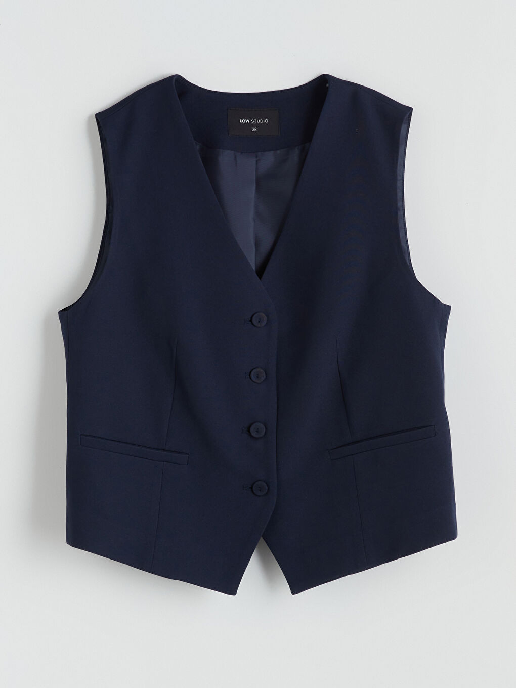 Lacivert V Yaka Kadın Klasik Yelek-6