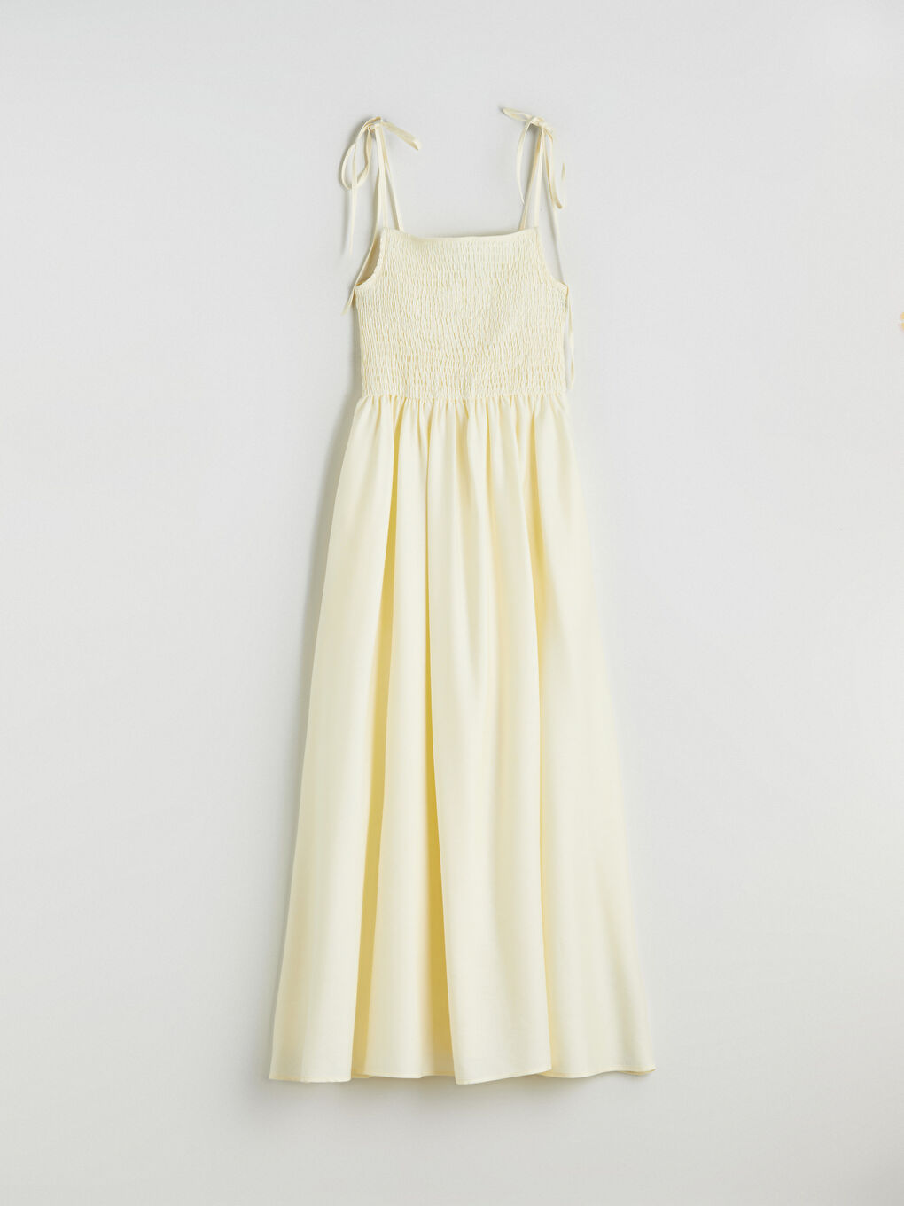 Sarı Kare Yaka Keten Karışımlı Elbise-4