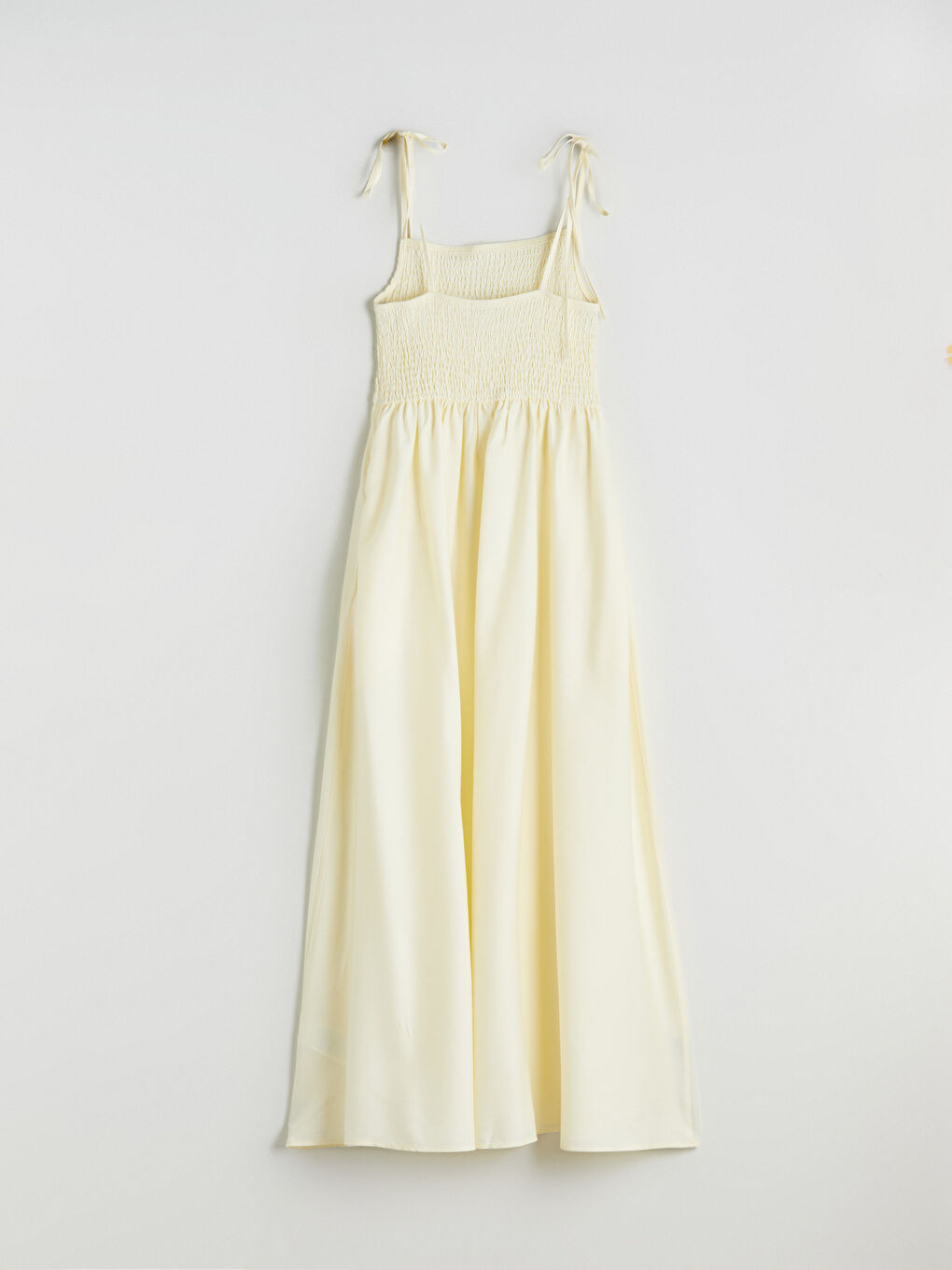 Sarı Kare Yaka Keten Karışımlı Elbise-5