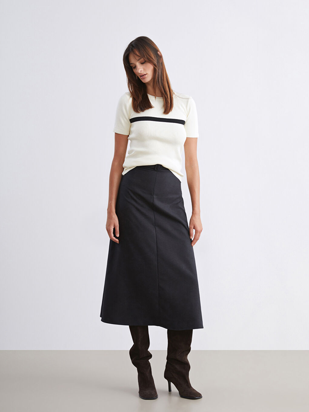 Ekru Bisiklet Yaka Kadın Triko Kazak-1