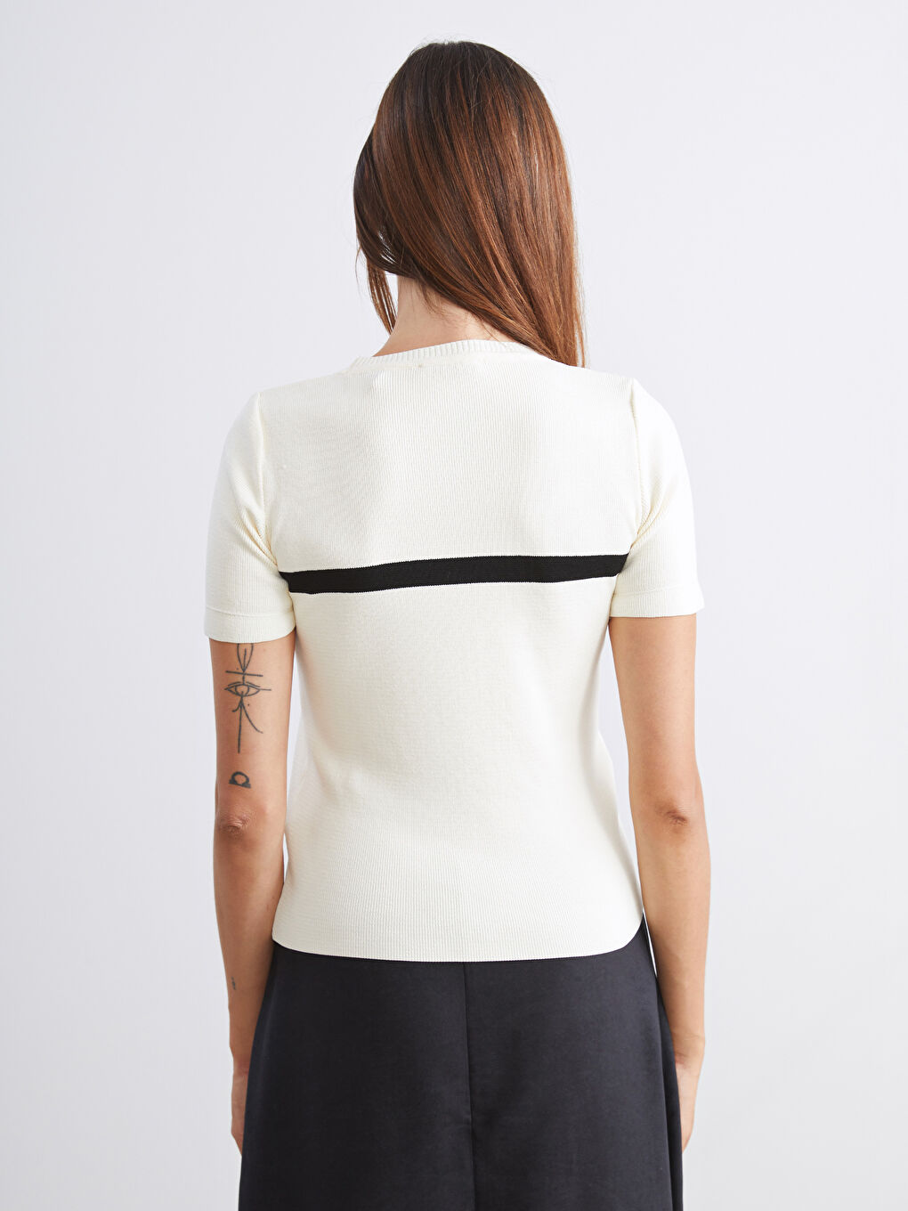 Ekru Bisiklet Yaka Kadın Triko Kazak-3