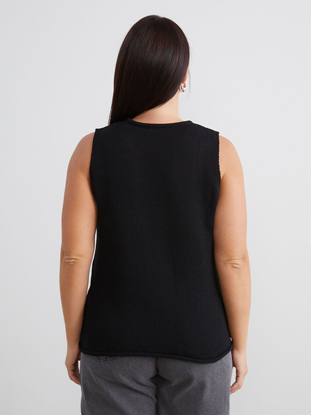 Siyah Büyük Beden Bisiklet Yaka Kadın Triko Kazak-3