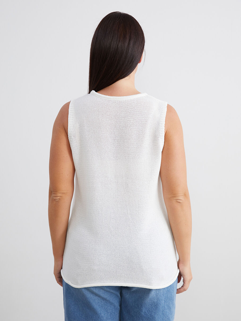 Ekru Büyük Beden Bisiklet Yaka Kadın Triko Kazak-3