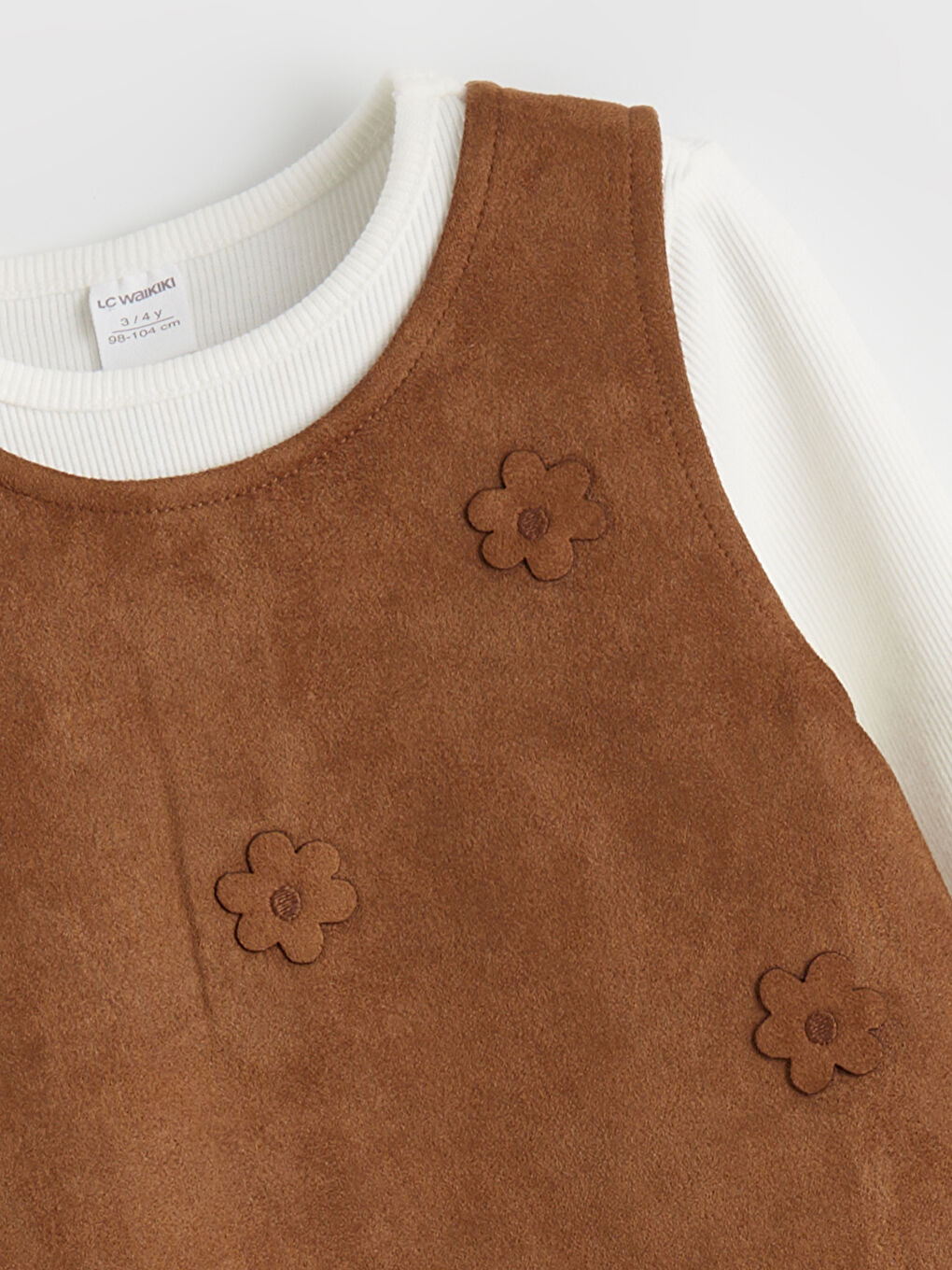 Kahverengi Bisiklet Yaka Çiçekli Kız Çocuk Elbise ve Tişört-4