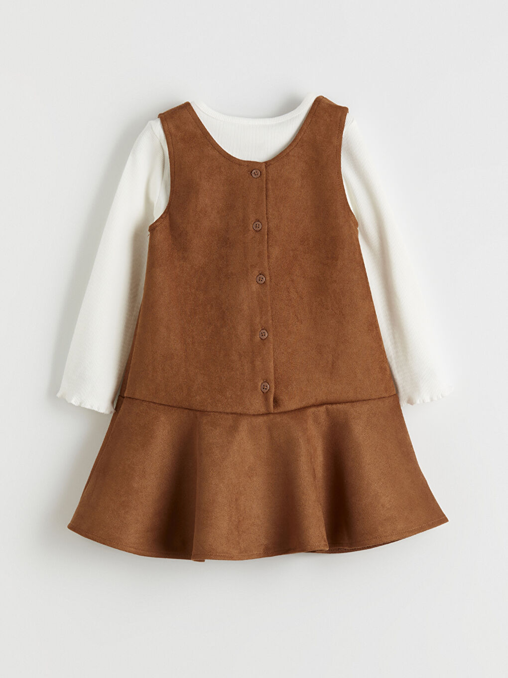 Kahverengi Bisiklet Yaka Çiçekli Kız Çocuk Elbise ve Tişört-5