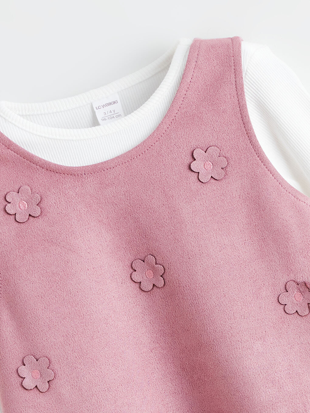 Pembe Bisiklet Yaka Çiçekli Kız Çocuk Elbise ve Tişört-1