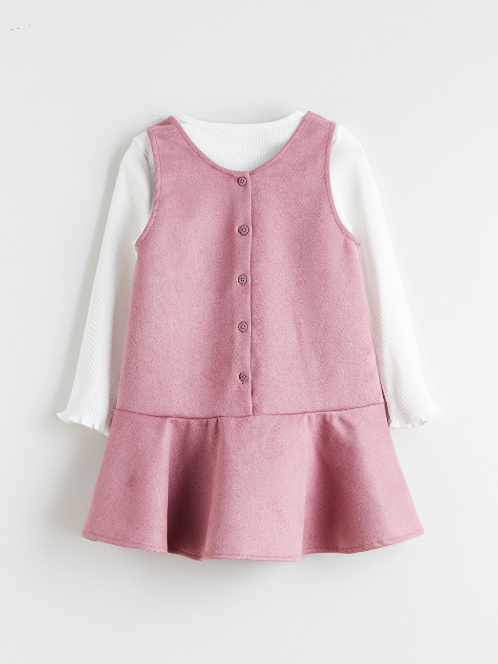 Pembe Bisiklet Yaka Çiçekli Kız Çocuk Elbise ve Tişört-2