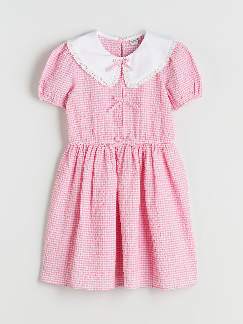 Pembe Bebe Yaka Ekose Desenli Kız Çocuk Elbise