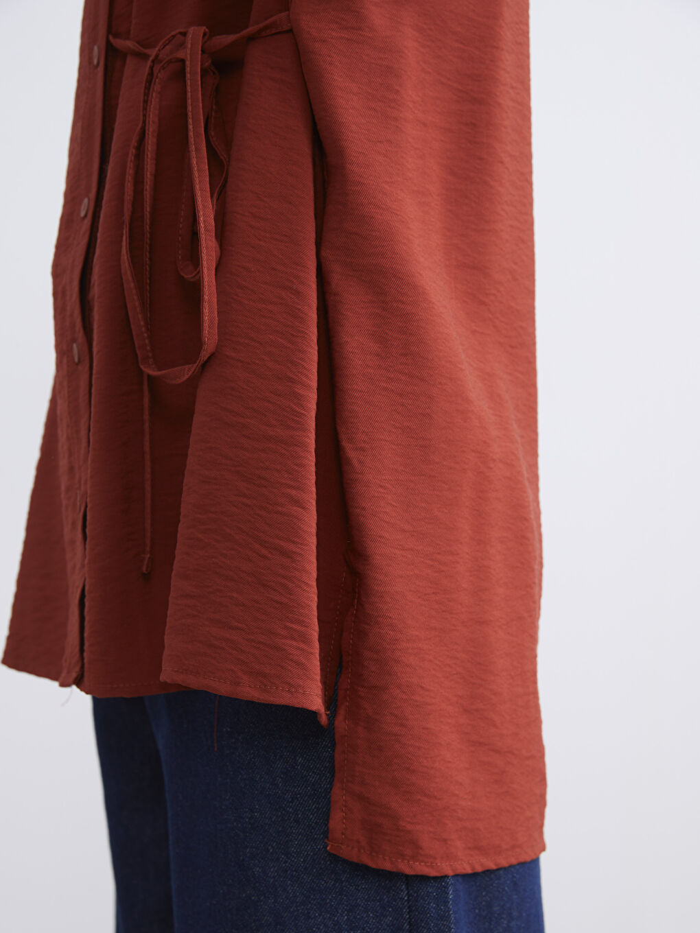 Kahverengi Beli Bağlamalı Kadın Gömlek Tunik-3