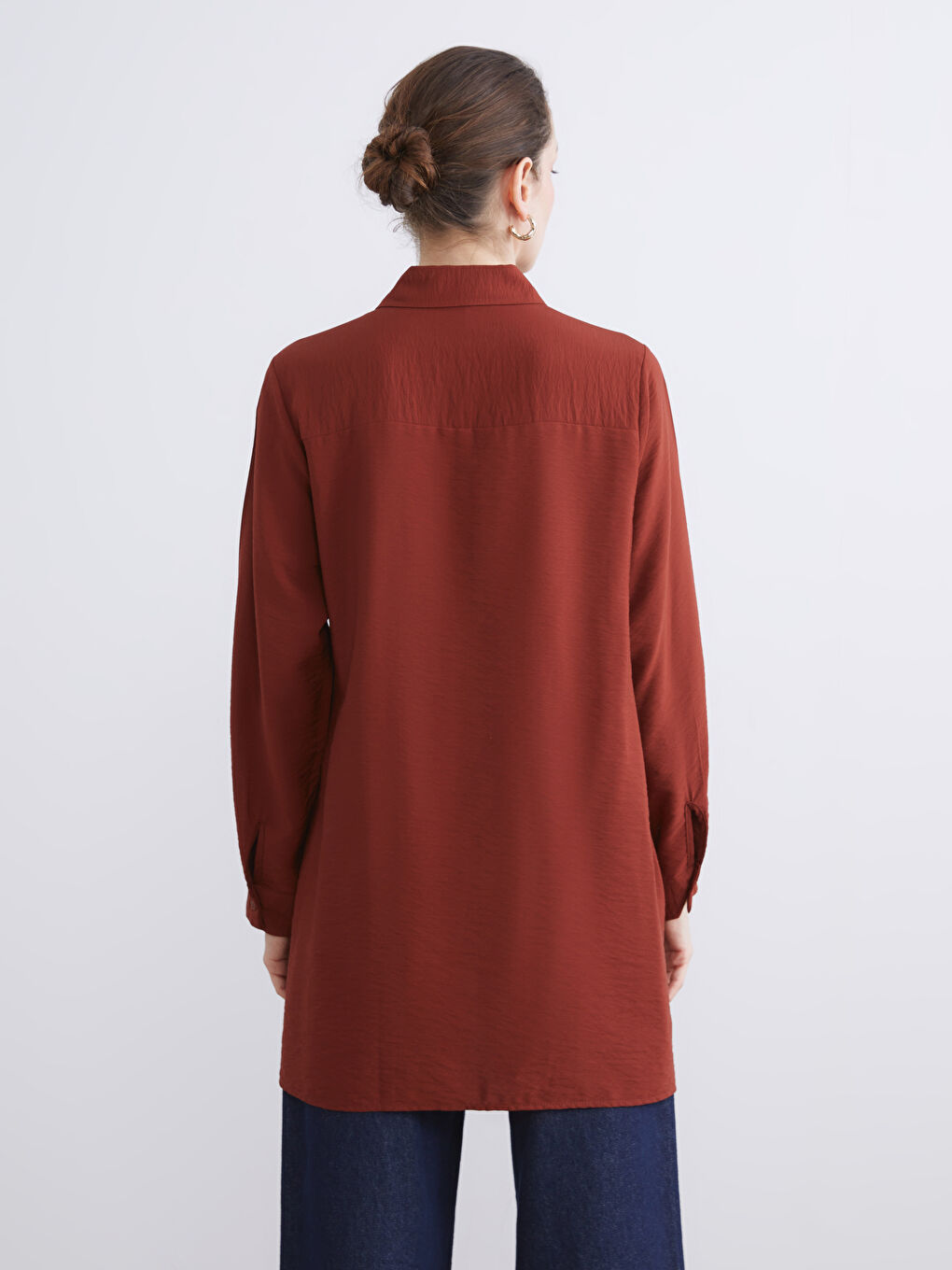 Kahverengi Beli Bağlamalı Kadın Gömlek Tunik-4