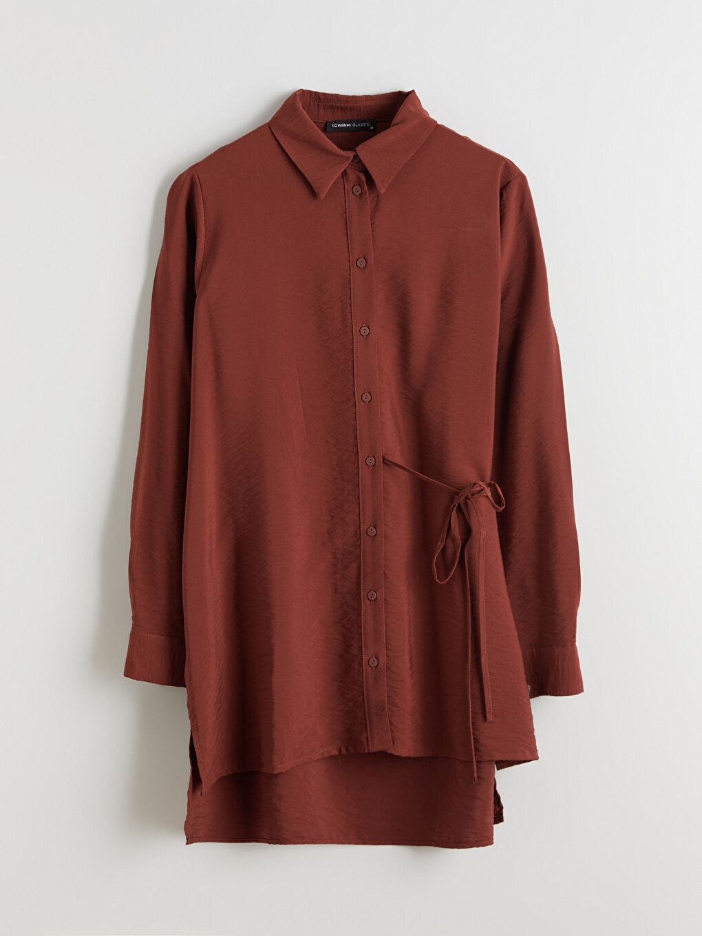 Kahverengi Beli Bağlamalı Kadın Gömlek Tunik-6