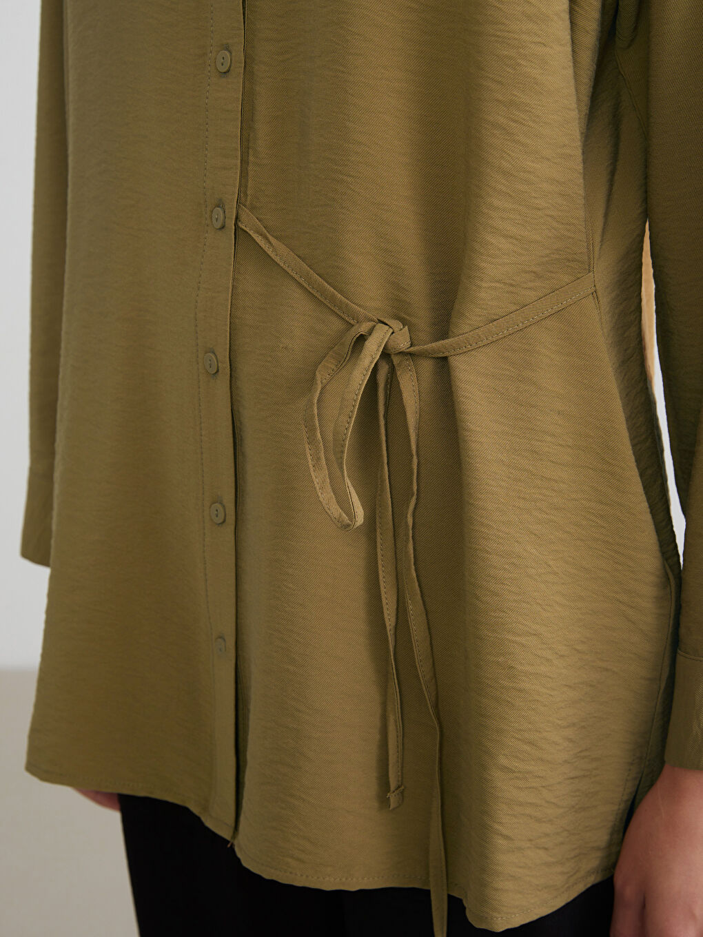 Yeşil Beli Bağlamalı Kadın Gömlek Tunik-2