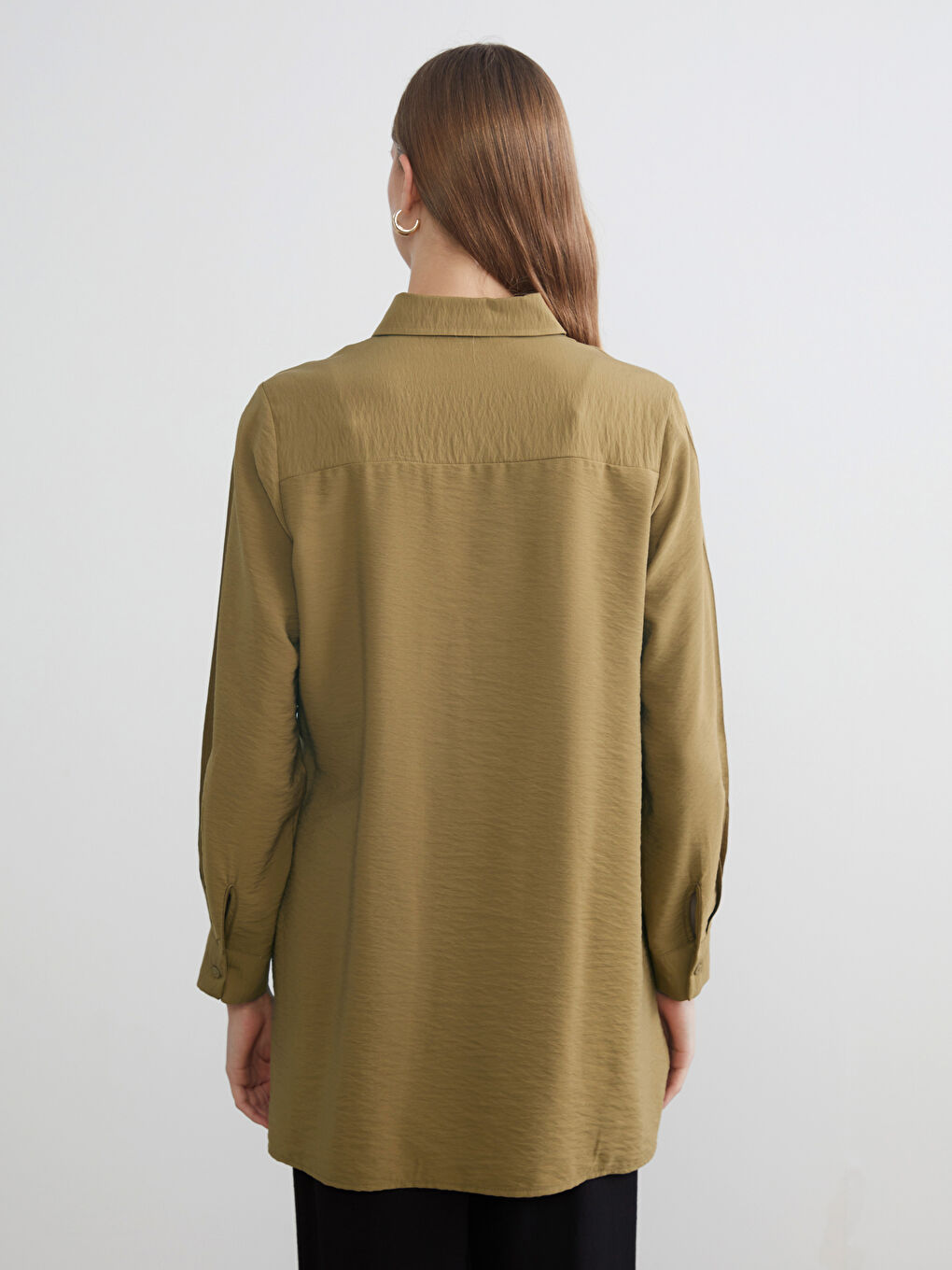 Yeşil Beli Bağlamalı Kadın Gömlek Tunik-3