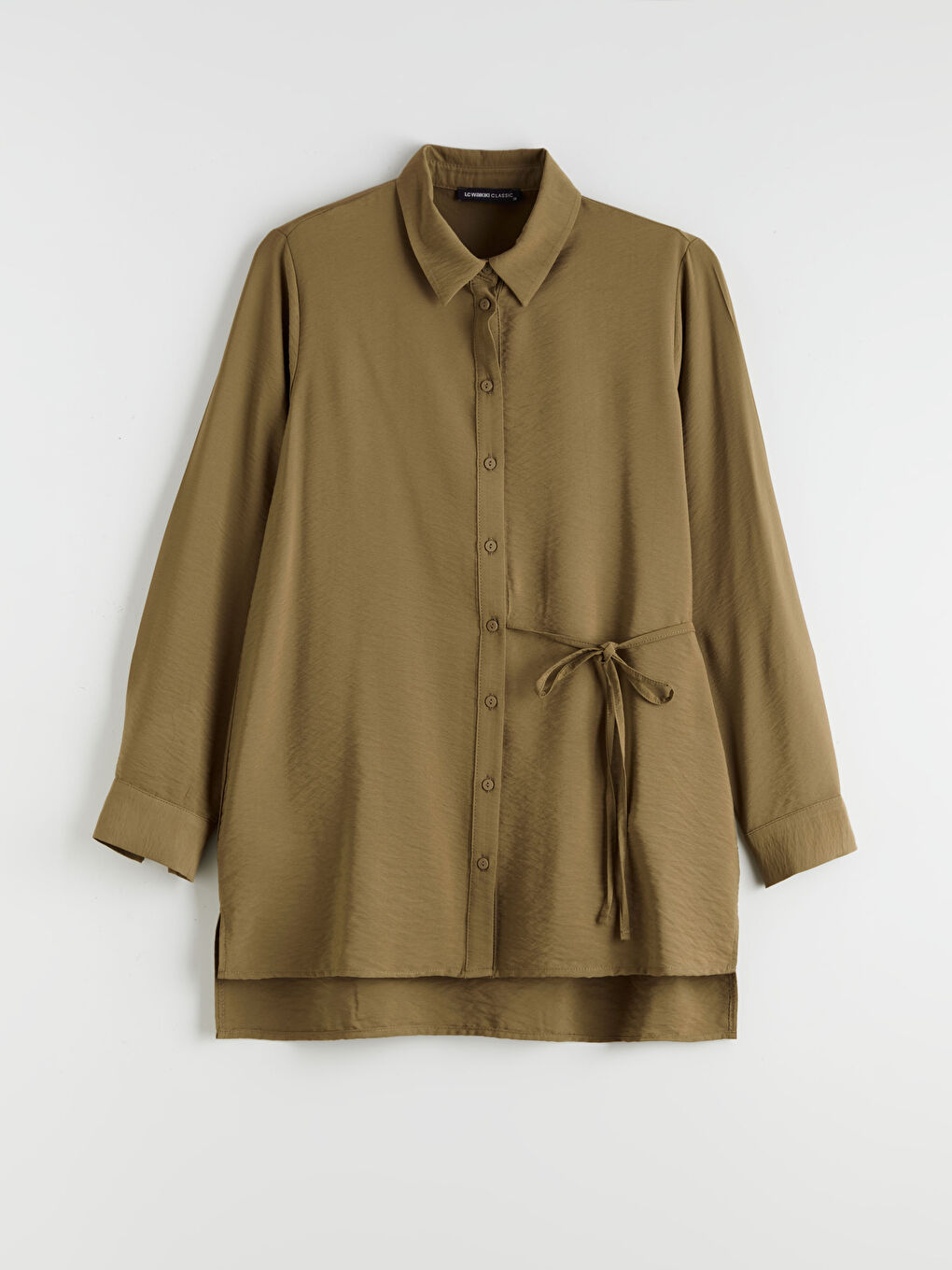 Yeşil Beli Bağlamalı Kadın Gömlek Tunik-4