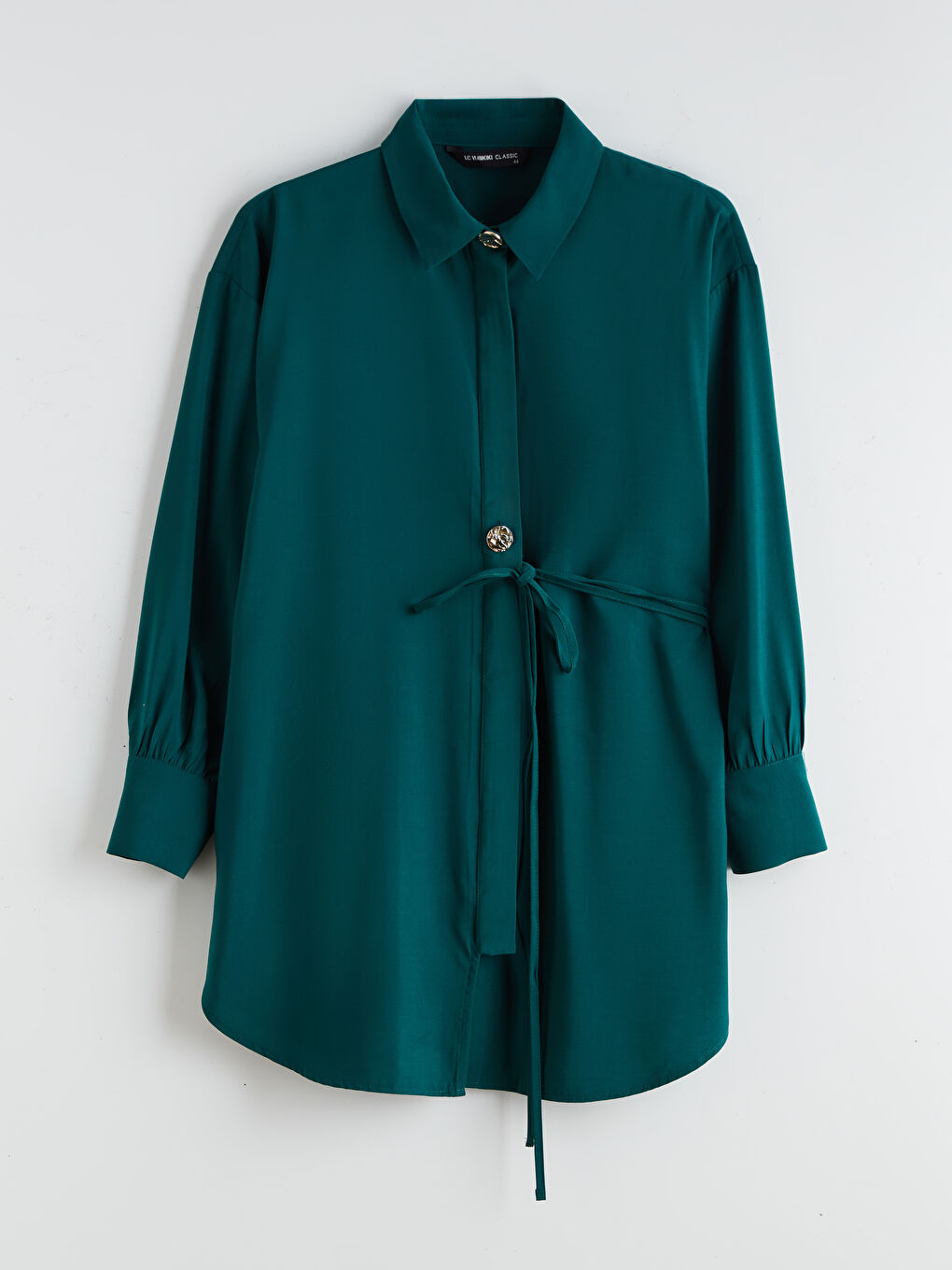 Yeşil Bağlama Detaylı Kadın Gömlek Tunik-6