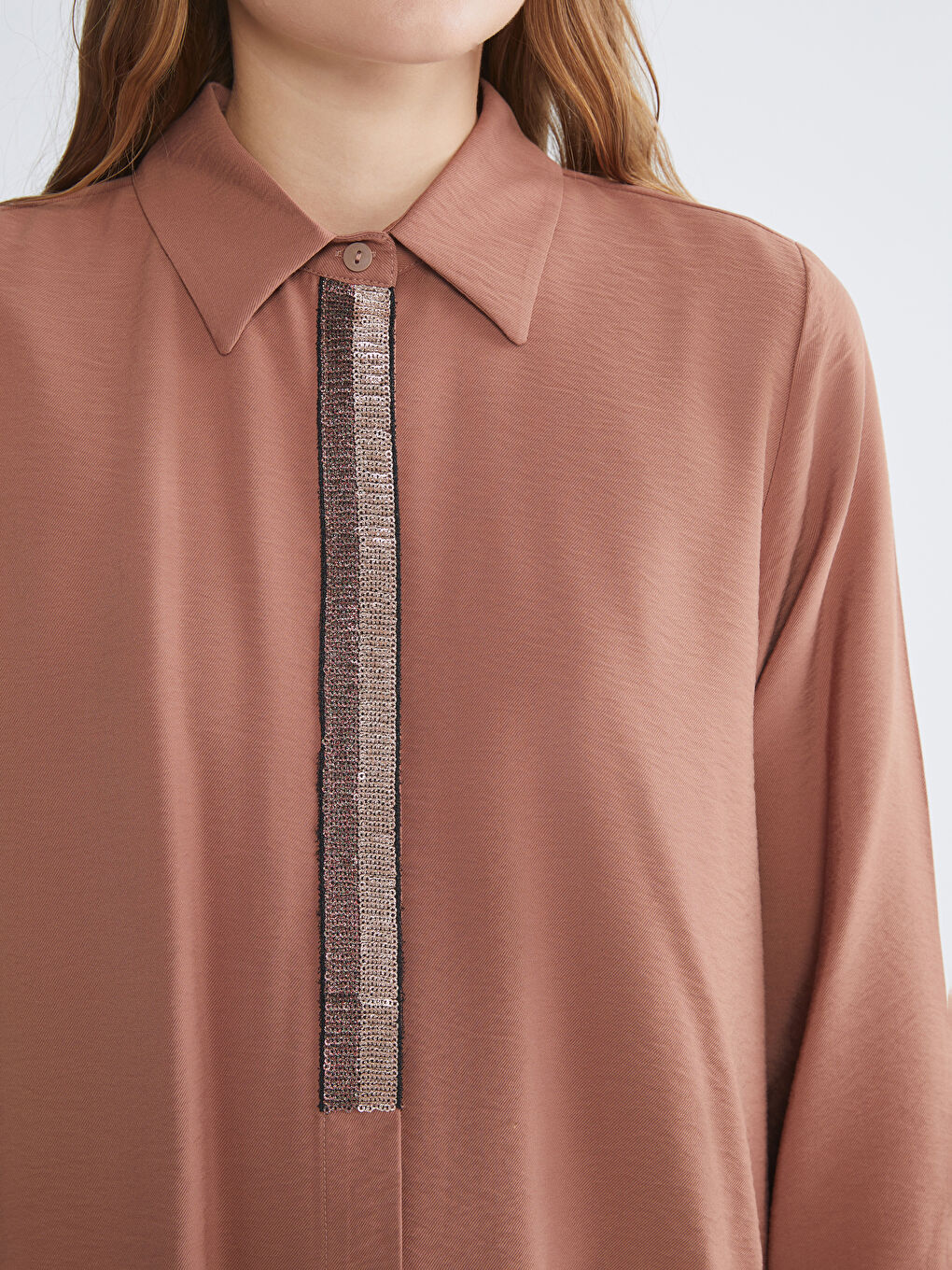 Kahverengi Dokulu Kadın Gömlek Tunik-2