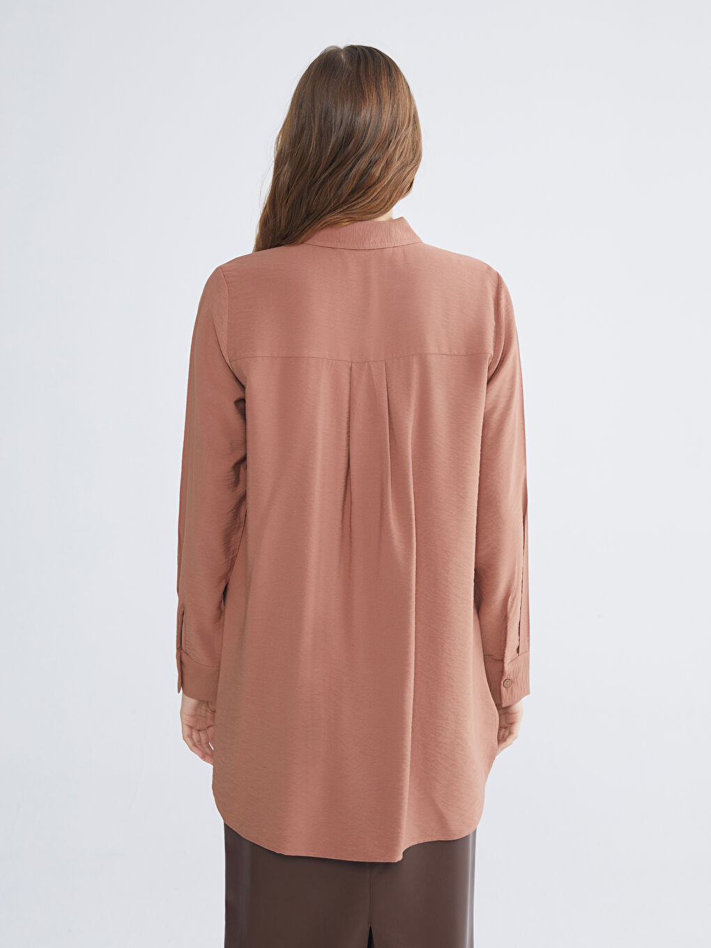 Kahverengi Dokulu Kadın Gömlek Tunik-3