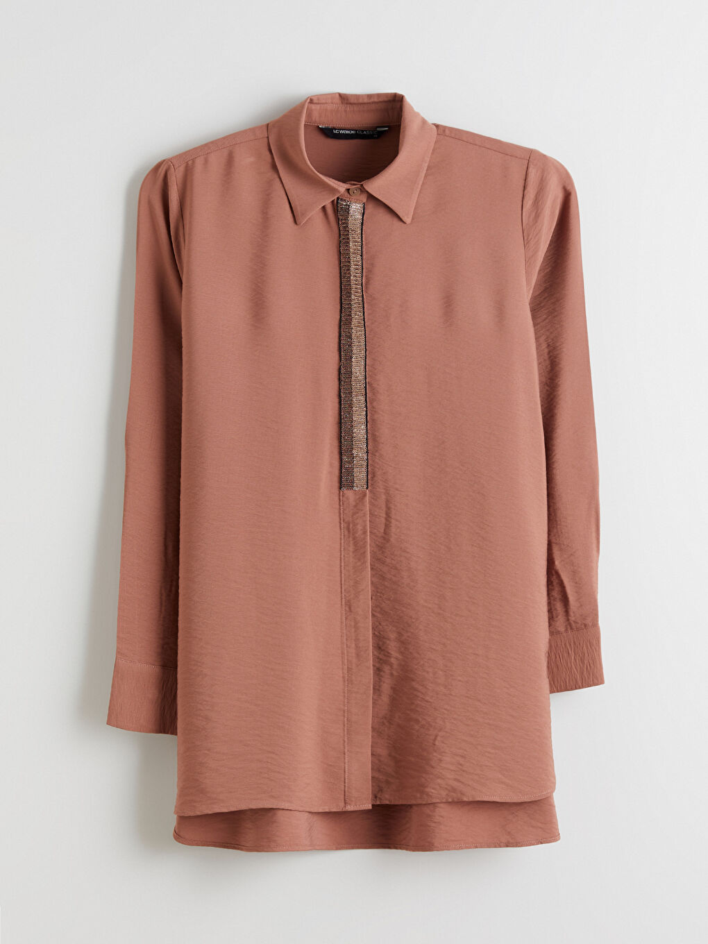 Kahverengi Dokulu Kadın Gömlek Tunik-5