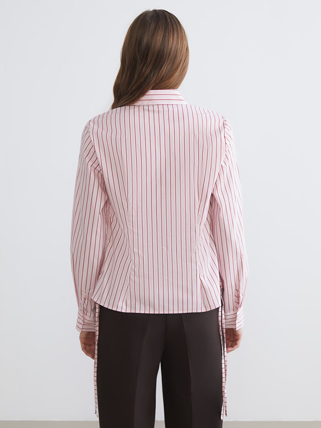 Pembe Çizgili Büzgülü Kadın Gömlek-3
