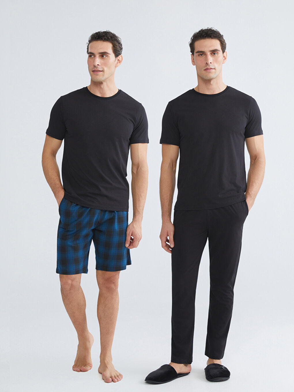 Siyah Bisiklet Yaka Erkek Pijama Takımı 3'lü Takım