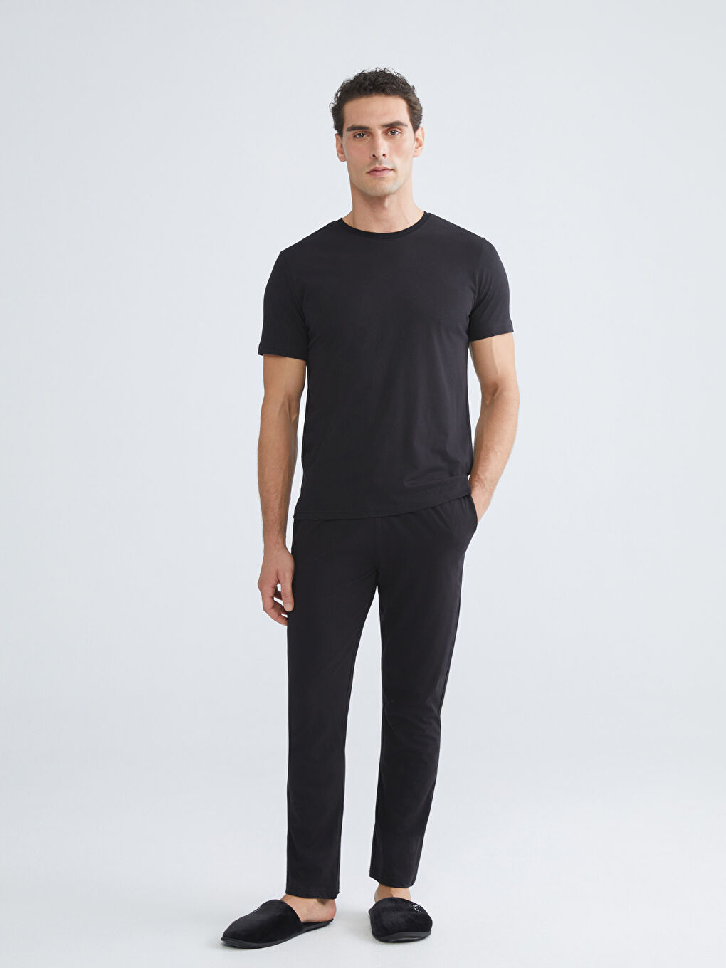 Siyah Bisiklet Yaka Erkek Pijama Takımı 3'lü Takım-2
