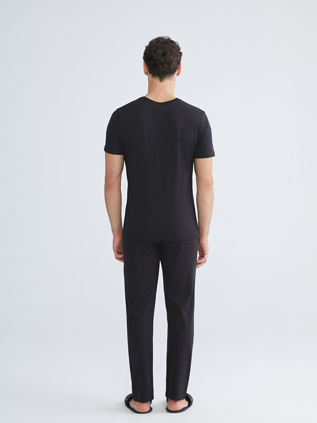 Siyah Bisiklet Yaka Erkek Pijama Takımı 3'lü Takım-6