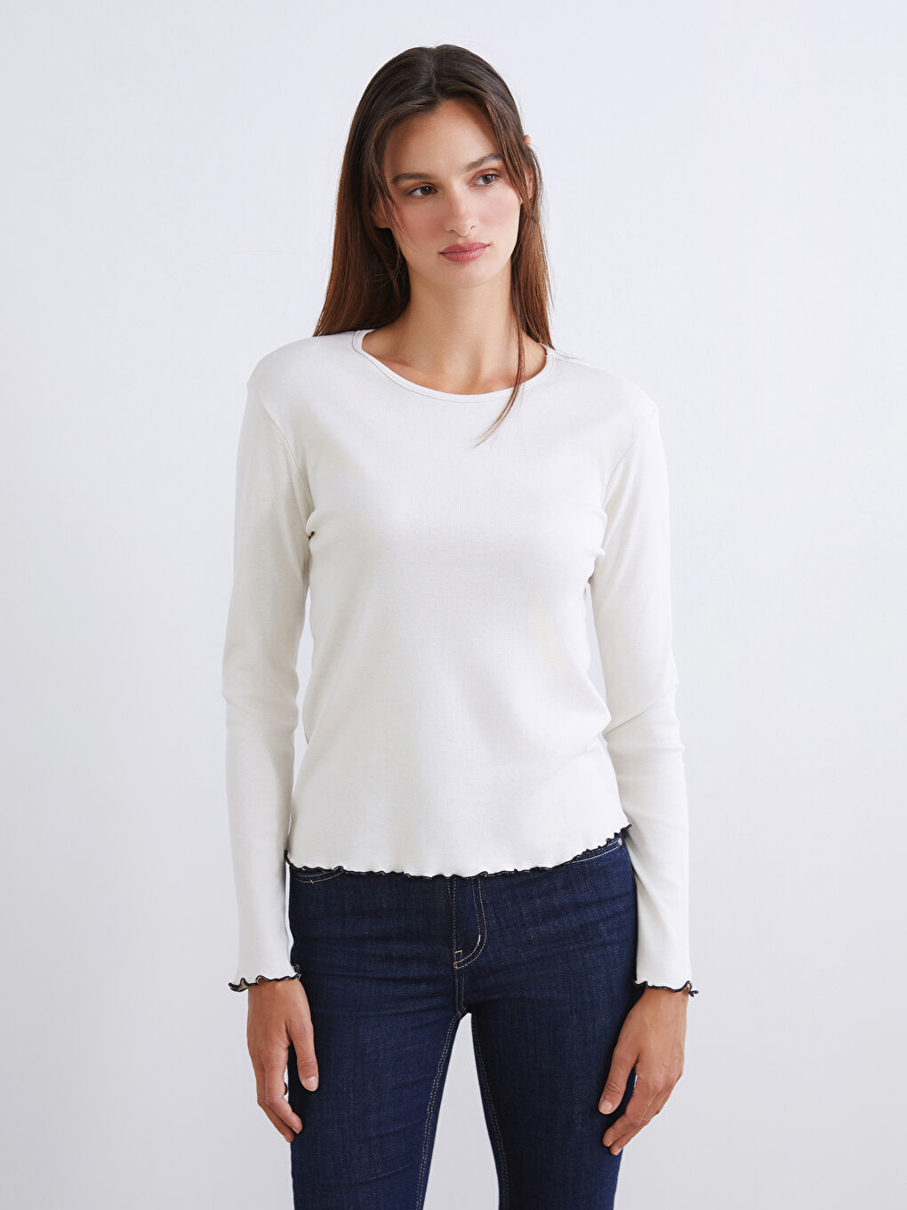 Bej Bisiklet Yaka Kadın Body 2'li-2