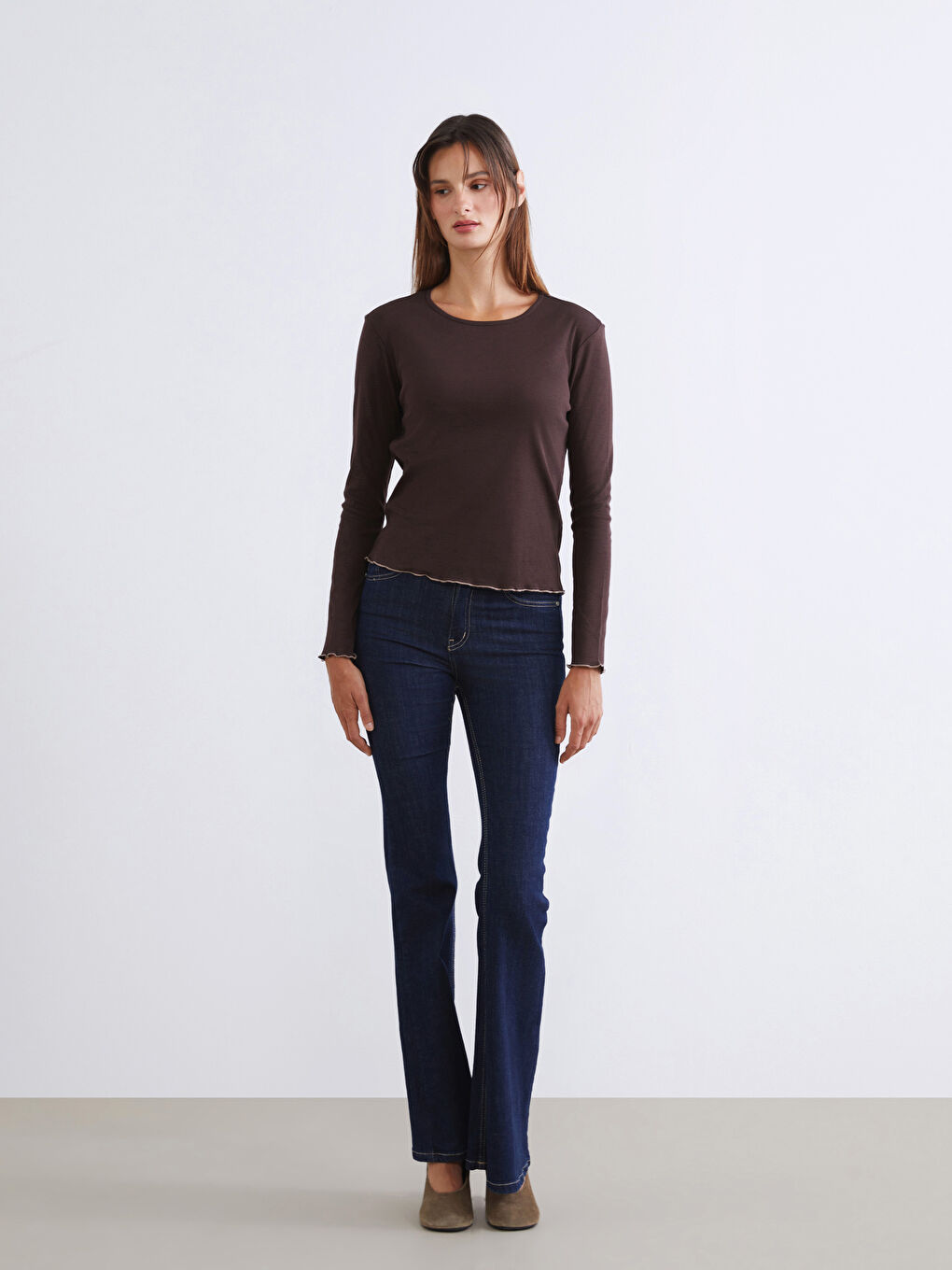 Bej Bisiklet Yaka Kadın Body 2'li-3