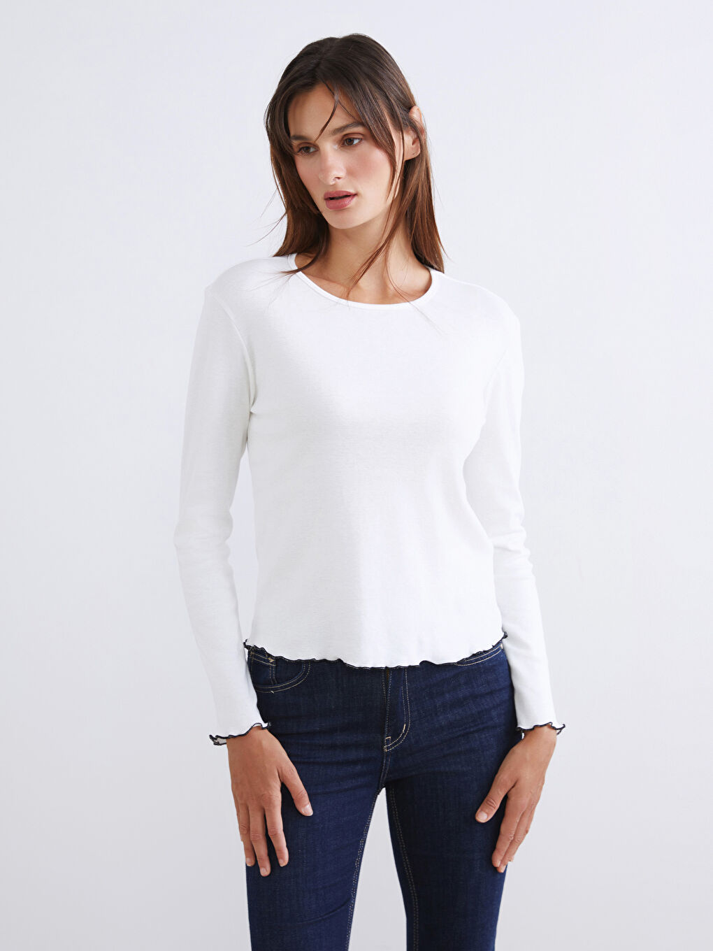 Beyaz Bisiklet Yaka Kadın Body 2'li-1