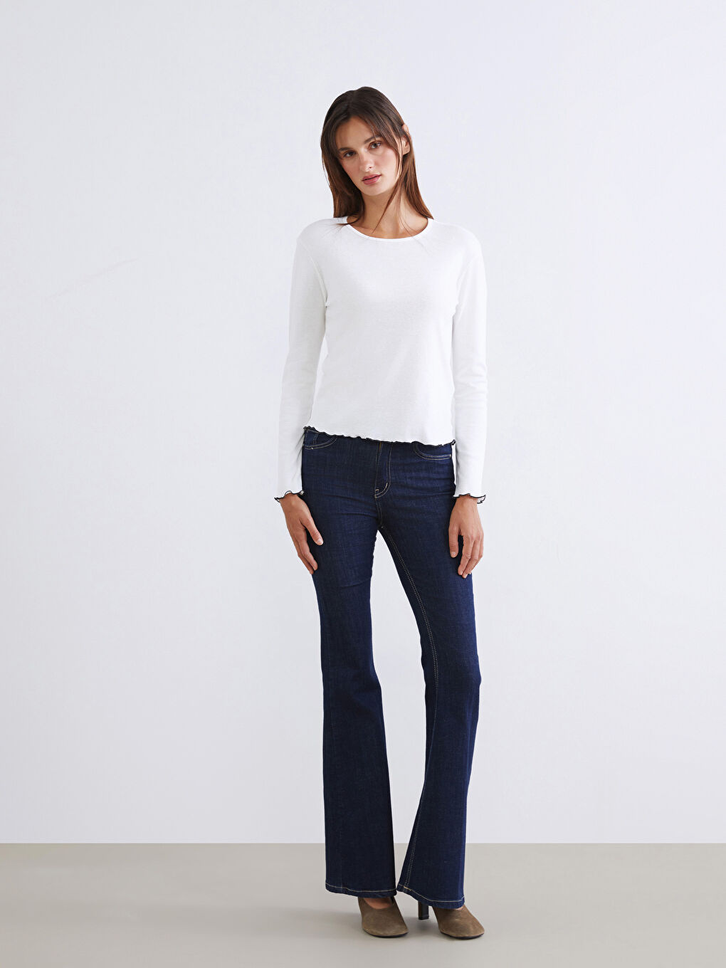 Beyaz Bisiklet Yaka Kadın Body 2'li-3