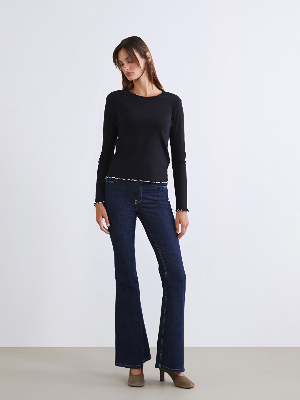 Siyah Bisiklet Yaka Kadın Body 2'li-3