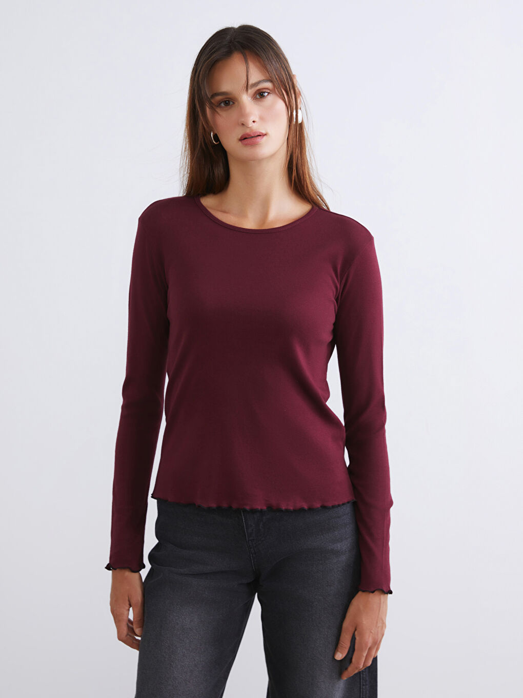 Bordo Bisiklet Yaka Kadın Body 2'li-2