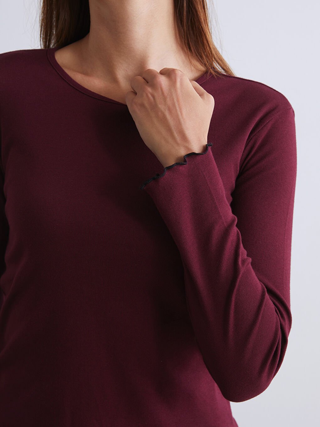 Bordo Bisiklet Yaka Kadın Body 2'li-4