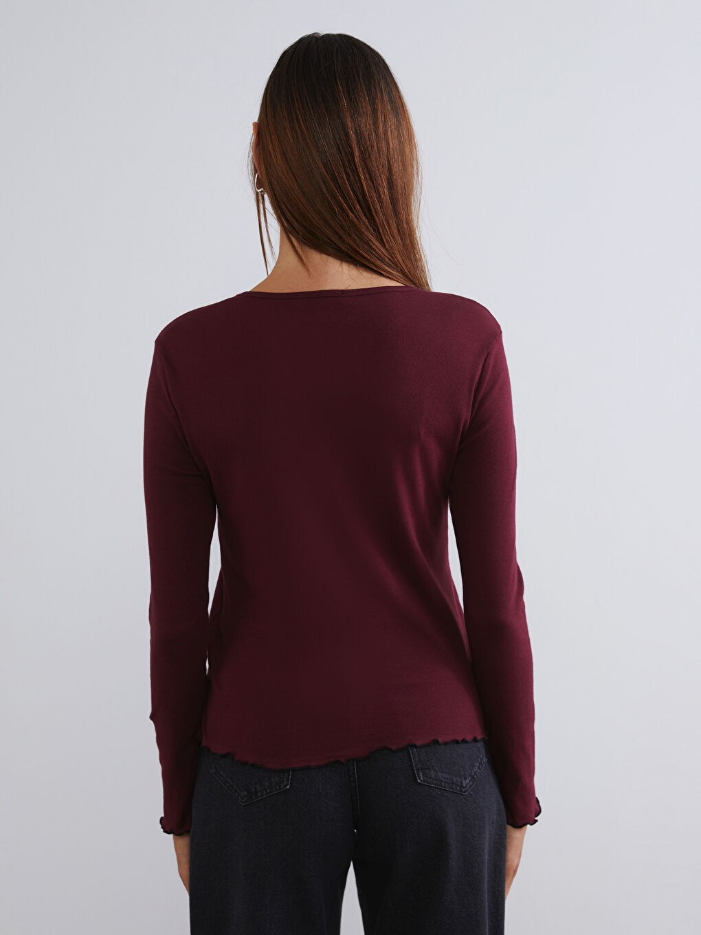 Bordo Bisiklet Yaka Kadın Body 2'li-6