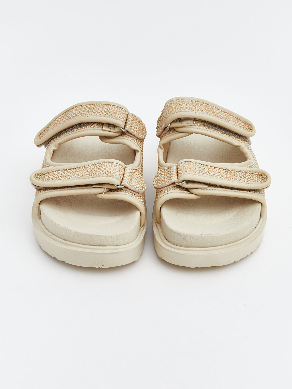Bej Çift Bantlı Cırt Cırtlı Kadın Terlik-2