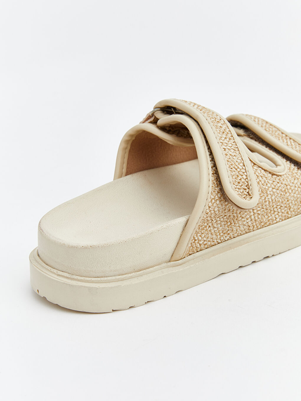 Bej Çift Bantlı Cırt Cırtlı Kadın Terlik-4