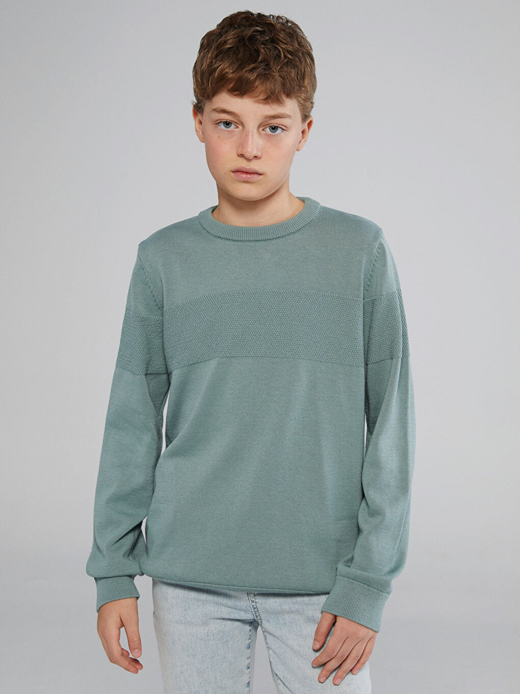 Yeşil Bisiklet Yaka Erkek Çocuk Triko Kazak