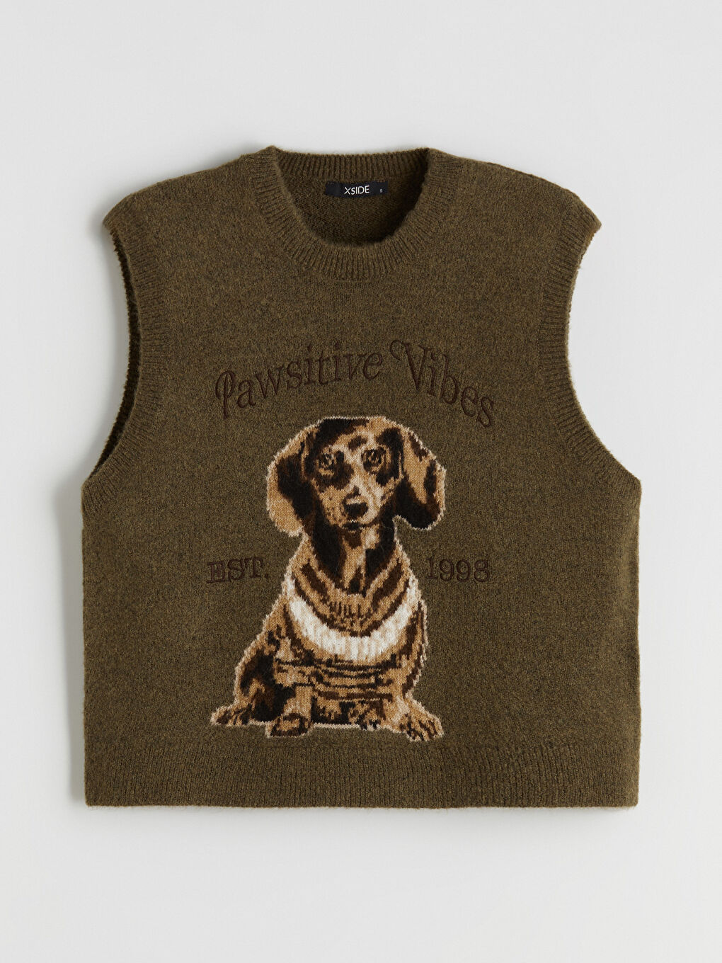 Haki Bisiklet Yaka Köpek Baskılı Kadın Triko Süveter-4