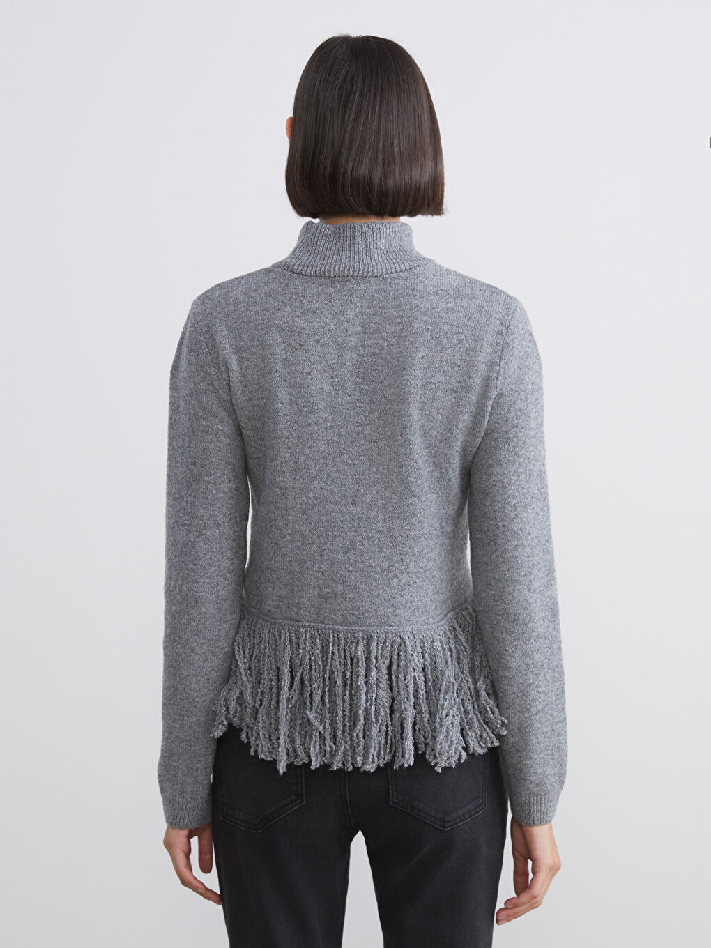 كنزة صوفية انثراسايت / رمادي داكن امرأة-3