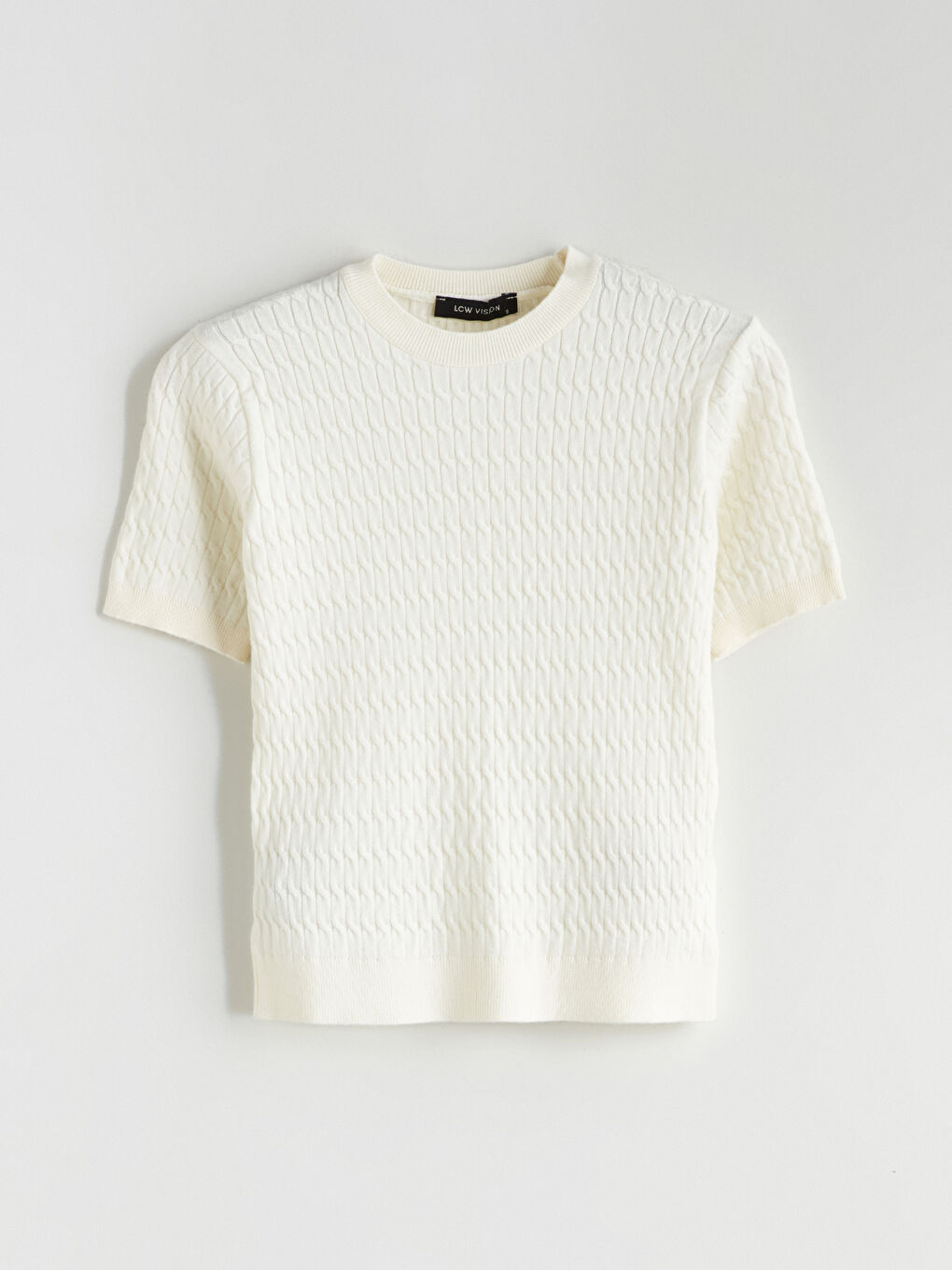 Ekru Bisiklet Yaka Kendinden Desenli Kadın Triko Kazak-4