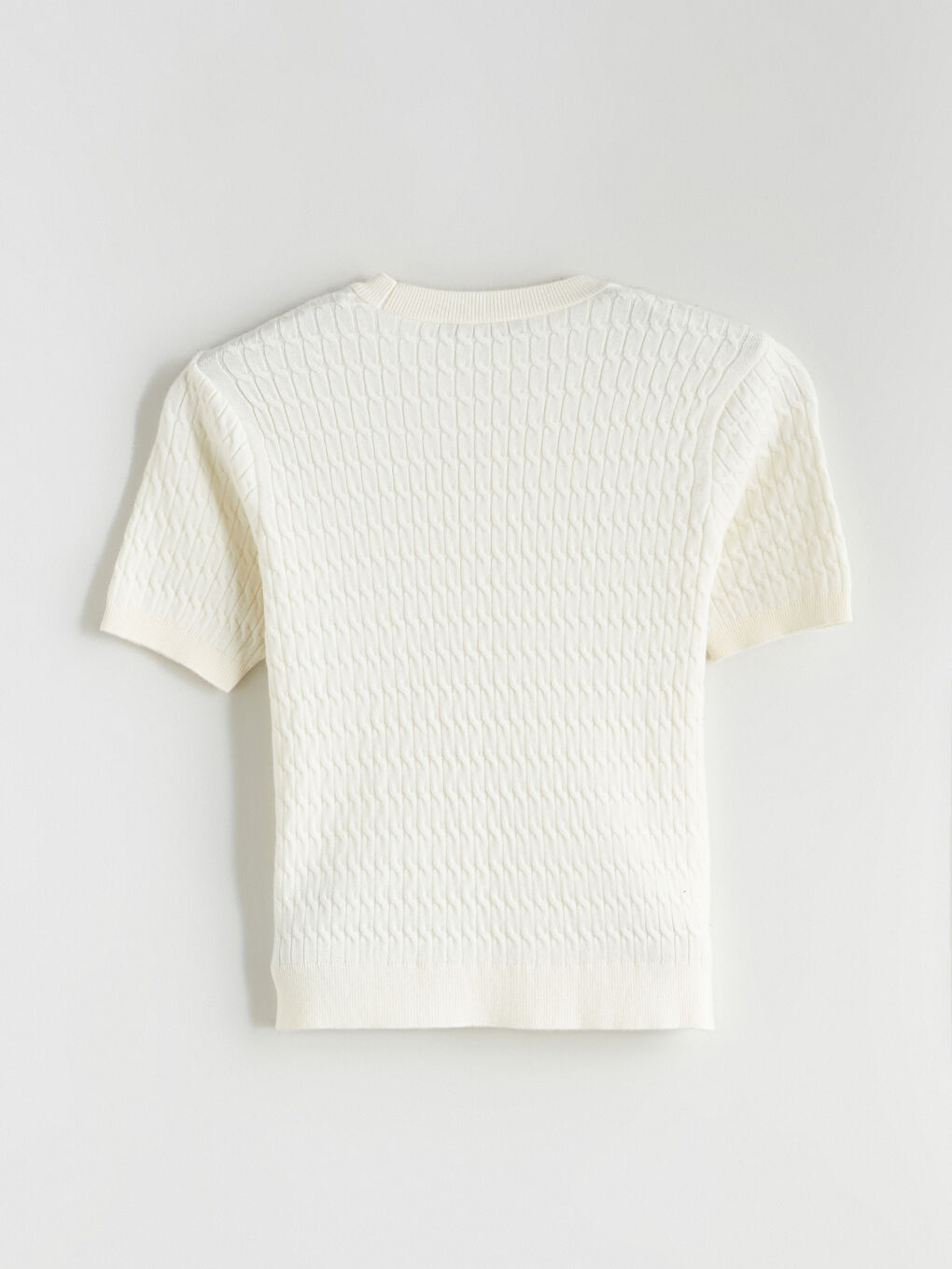 Ekru Bisiklet Yaka Kendinden Desenli Kadın Triko Kazak-5