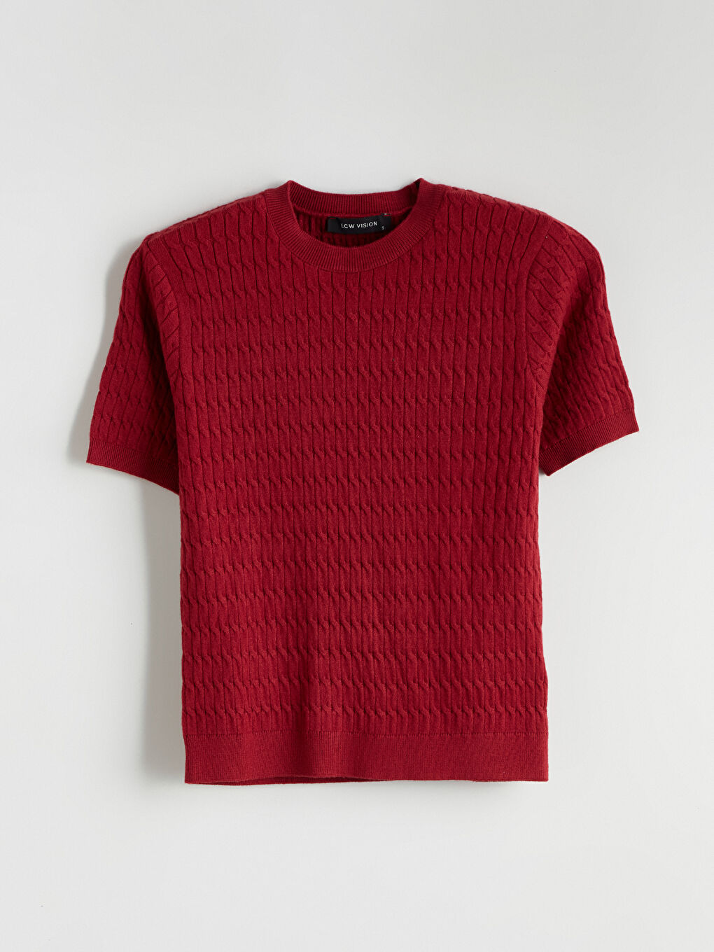 Bordo Bisiklet Yaka Kendinden Desenli Kadın Triko Kazak-4