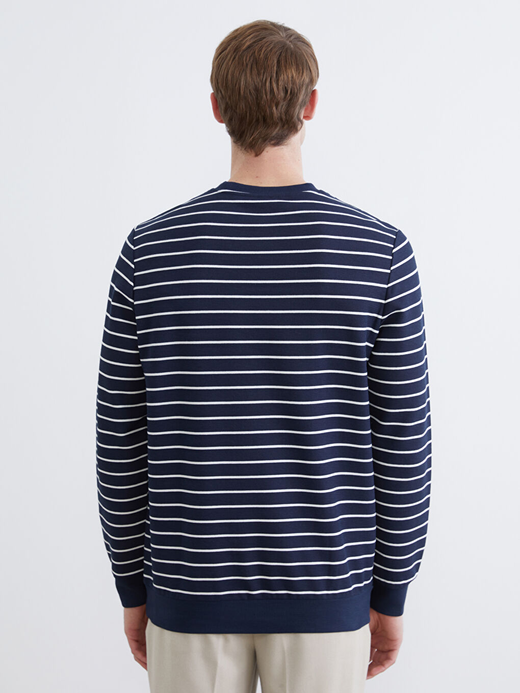 Lacivert Bisiklet Yaka Çizgili Erkek Sweatshirt-3