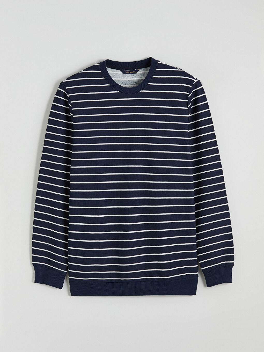 Lacivert Bisiklet Yaka Çizgili Erkek Sweatshirt-4