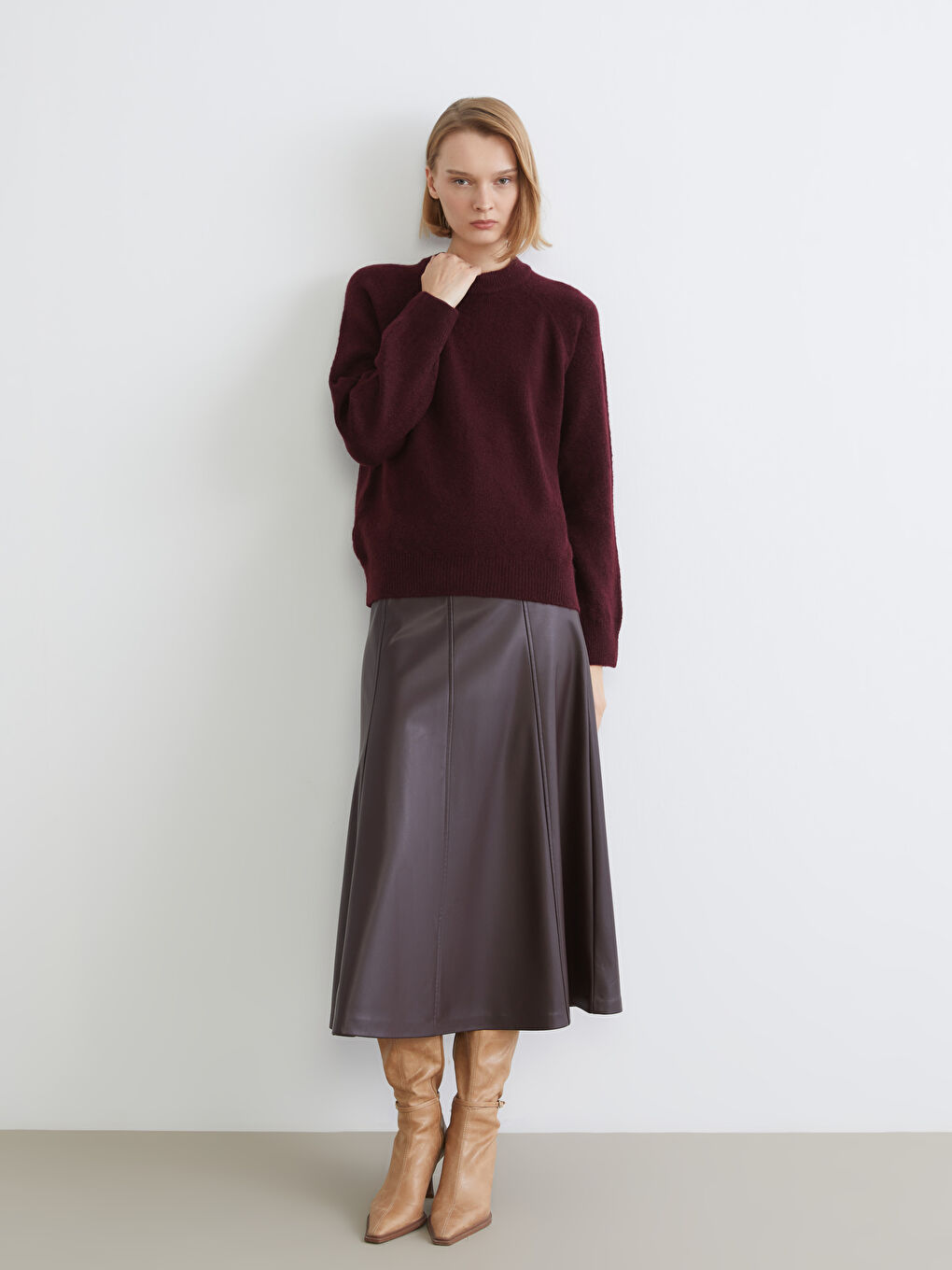 Bordo Bisiklet Yaka Kadın Triko Kazak-1