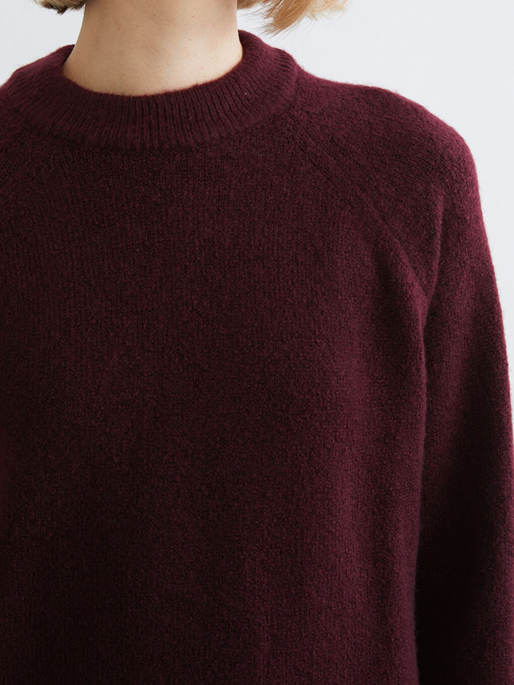 Bordo Bisiklet Yaka Kadın Triko Kazak-2